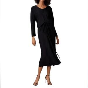 NISSA bat sleeve long sleeve midi dress in black tie waist Sz 12